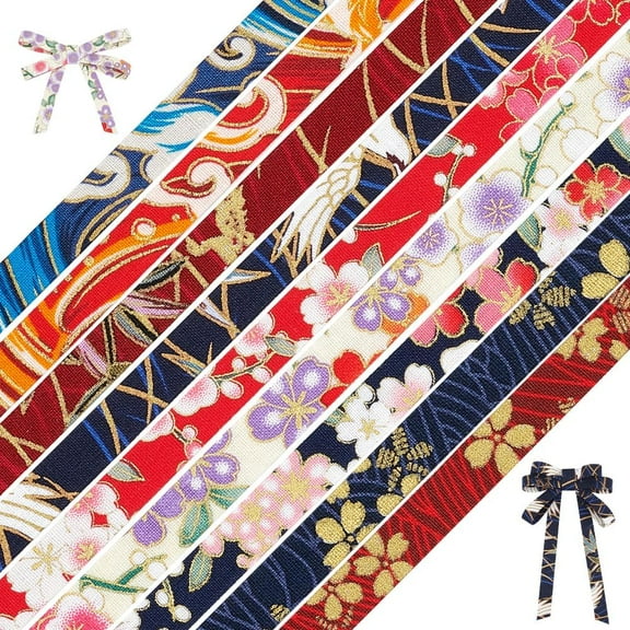 1set 24.6 Yards Japanese Printed Ribbon 9 Styles Flower Cotton Ribbons 3/8 inch Flower/Wave/Bird Decor Ribbon for DIY Handmade Crafts Gift Wrapping Party Decor Hair Bows Crafting and Sewing