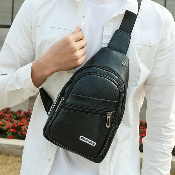 WIZUTIZ Sling Bag For Men Women Shoulder Backpack Chest Bags Crossbody Daypack With Earphone Hole For Hiking for Men Womens Chest Bags Womens Messenger Bags Black