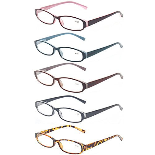 Reading Glasses 5 Pairs Quality Readers Spring Hinge Glasses for Reading for Men and Women 