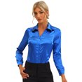thumbnail image 1 of Blusa de Satén Allegra K con cuello En V para mujer Azul real XS, 1 of 6