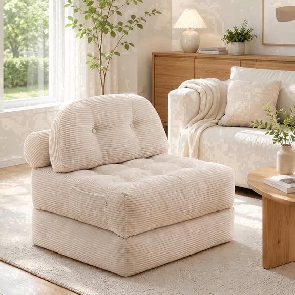 Jpiziso Folding Sofa Bed with Pillow Foldable Couch Convertible Sleeper Chair with Back Support Beige for Living Room Bedroom