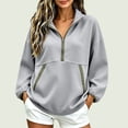 thumbnail image 2 of Zynoxe Women's Pullover Sweatshirt Classic Stand Collar Half Zip Sweatshirt for Women Relaxed Drop Shoulder Long Sleeve Sweatshirt Fashion Color Block Top with Pockets & Elastic Ribbed Cuffs L, 2 of 8