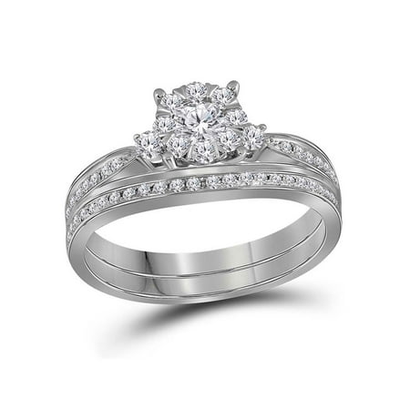 14kt White Gold Womens Diamond Princess Bridal Wedding Engagement Ring Band Set 5/8 Cttw