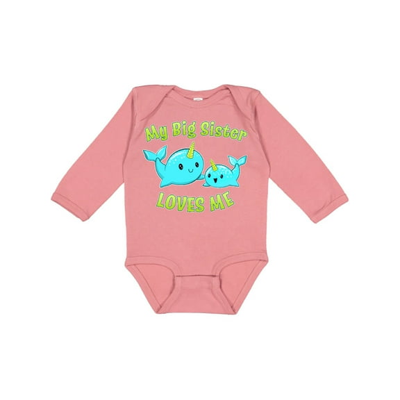 Inktastic My Sister Loves Me- Cute Narwhal Boys or Girls Long Sleeve Baby Bodysuit