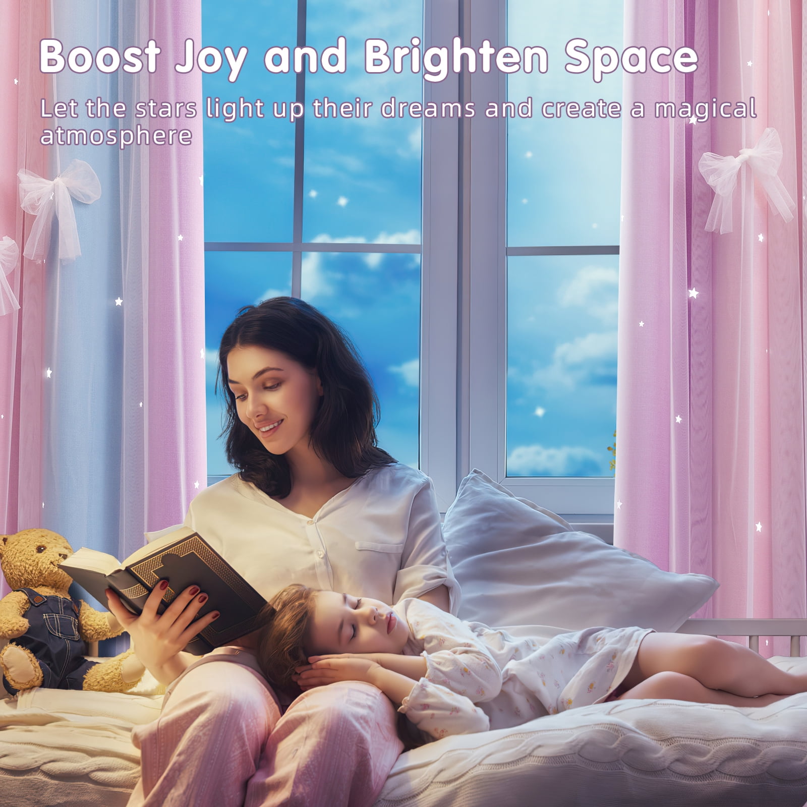 CshidWorld Blackout Curtains for Girls Kids Bedroom, Colorful Double Layer Star Cut Out Curtains for Girls Room Nursery Home Decor, 52''x 63'', 2 Panels