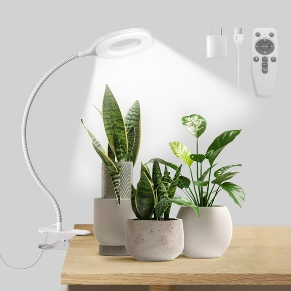 Grow Lights for Indoor Plants Full Spectrum, Clip On Plant Light for Small Plants, Plant Lamp with Adjustable Gooseneck, 4/8/12H Timer, 3 Color Adjustable & 10 Dimmable Brightness, Remote Control