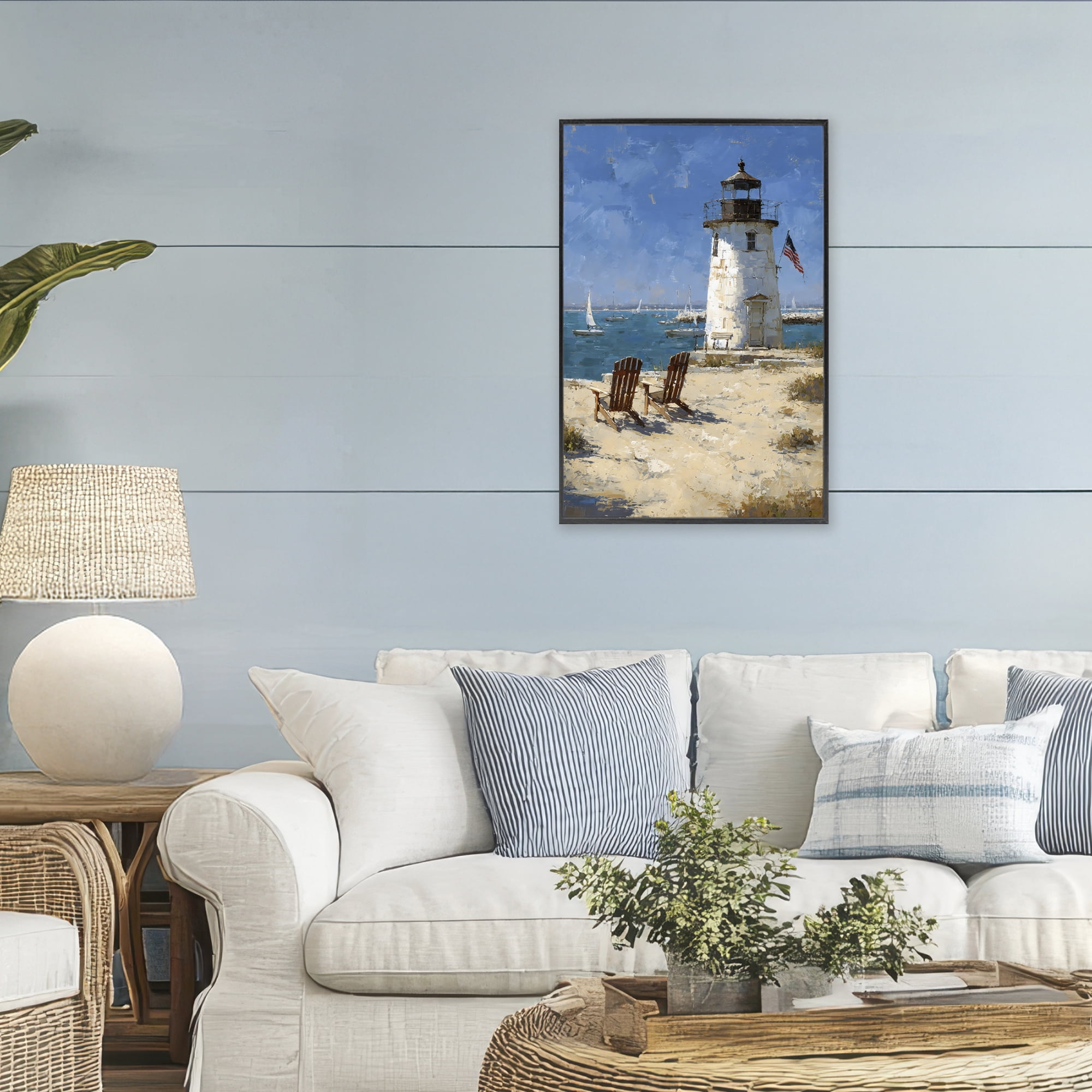 Stupell Industries Summer at Lighthouse Bay Black Framed Giclee Art, design by Petal Prints Design