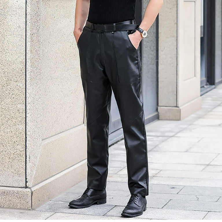 HOOMEUMY Mens Motorcycle Leather Pants Fashion Plus Size Cargo