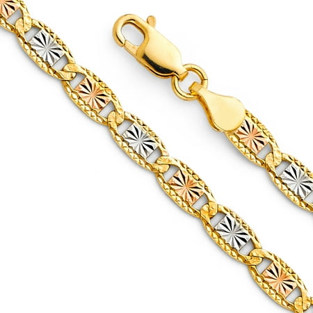 FB Jewels 14K White Yellow and Rose Three Color Gold 4.2MM Valentina Star/Edge Diamond-Cut Chain Necklace With Lobster Claw Clasp - 7.5 Inches