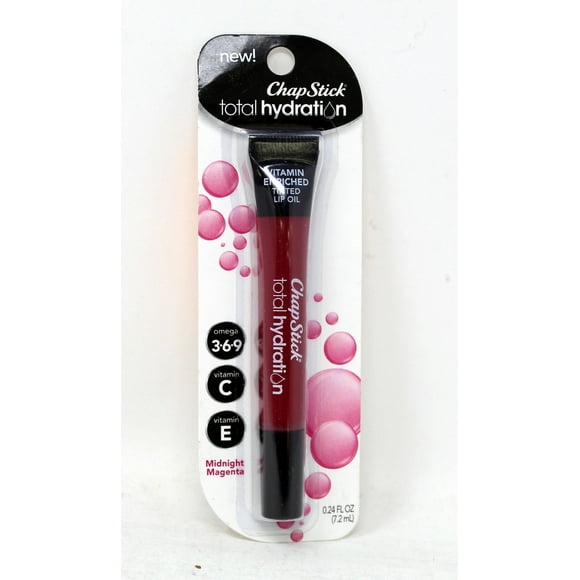 ChapStick Total Hydration (Midnight Magenta Tint, 0.24 Ounce) Vitamin Enriched Tinted Lip Oil, Vitamin C, Vitamin E, Contains Omega 3 6 9