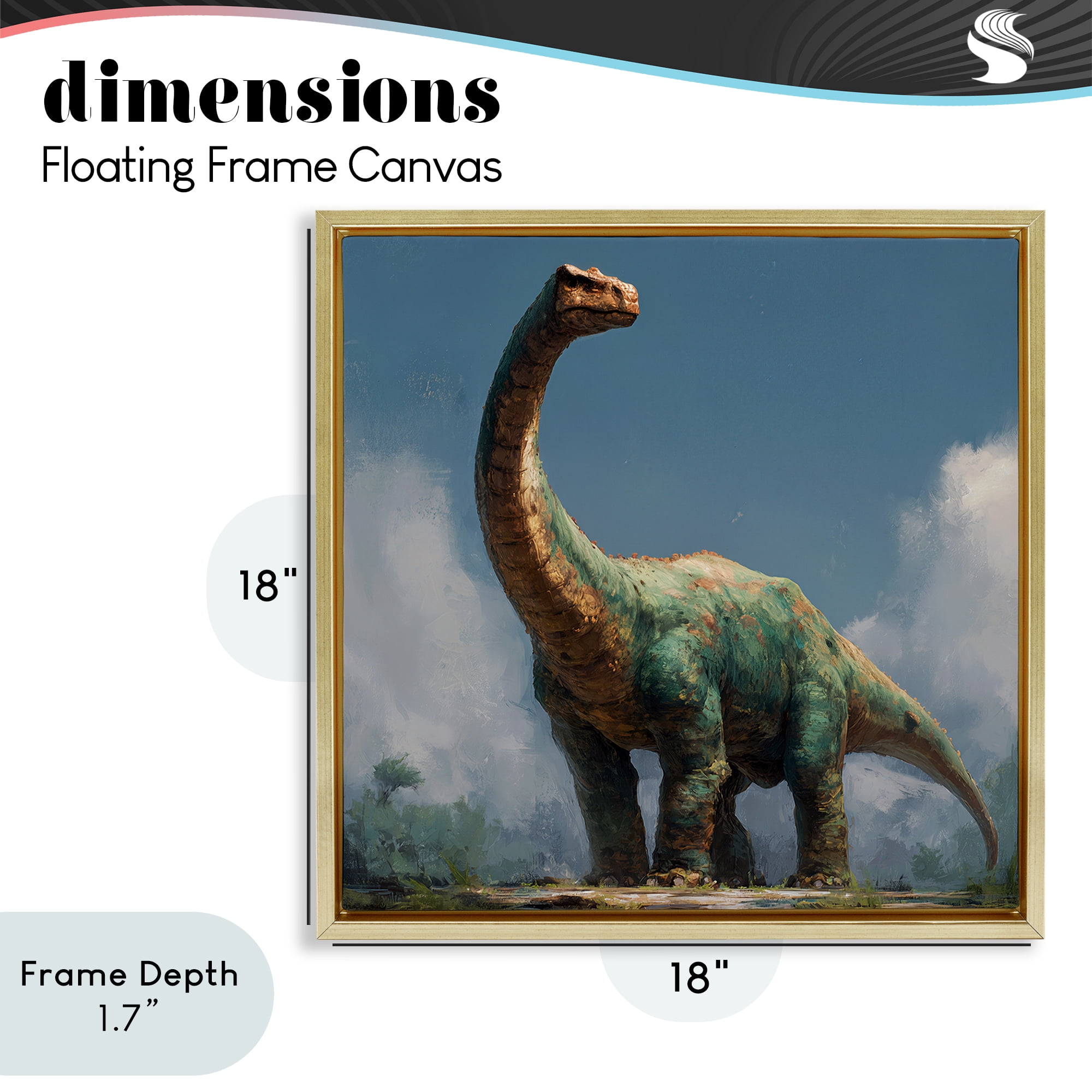 Stupell Industries Colossal Brontosaurus in Meadow Gold Framed Floater Canvas Wall Art, design by Wumples