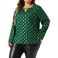 thumbnail image 4 of Agnes Orinda Women's Plus Size Metallic Shiny Dots Shirt V Neck Long Sleeve Blouse Gilding Sparkly Tops 1X Green, 4 of 6