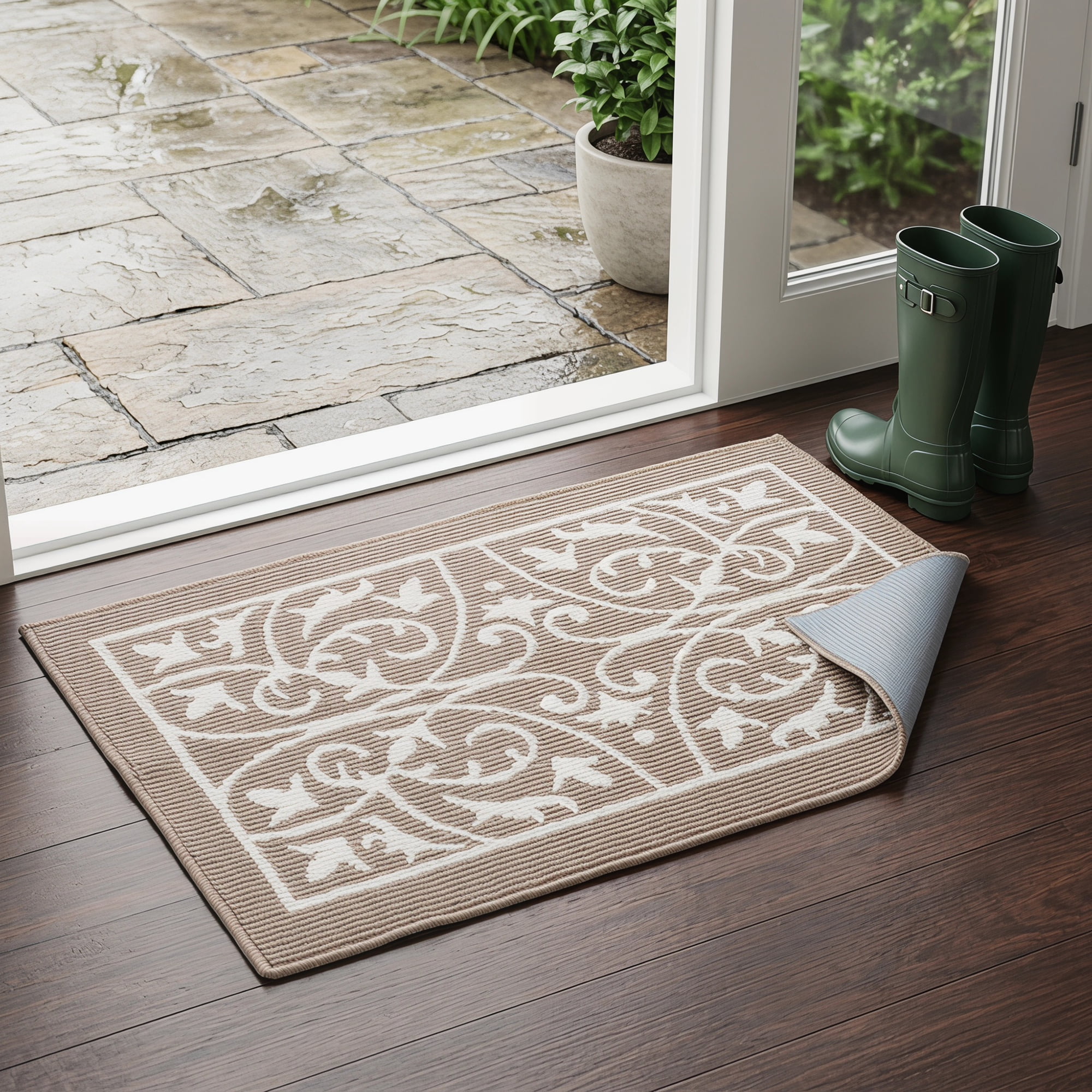 Unique Bargains Geometric Polypropylene Non Slip Waterproof Doormat Brown 32" x 20"