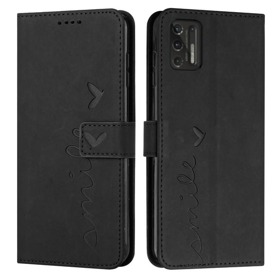 Wallet Case For Motorola Moto G Stylus 2021 (not for 5G), Magnetic Closure Heart Patterned Embossed PU Leather Kickstand Credit Card Holder Slots Wrist Strap Flip Folio Cover, Black