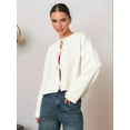 thumbnail image 5 of Women'S Tie Front Cardigan Sweaters Chunky Knit Long Puff Sleeve Trendy Fall Winter Jacket Coats White M, 5 of 10