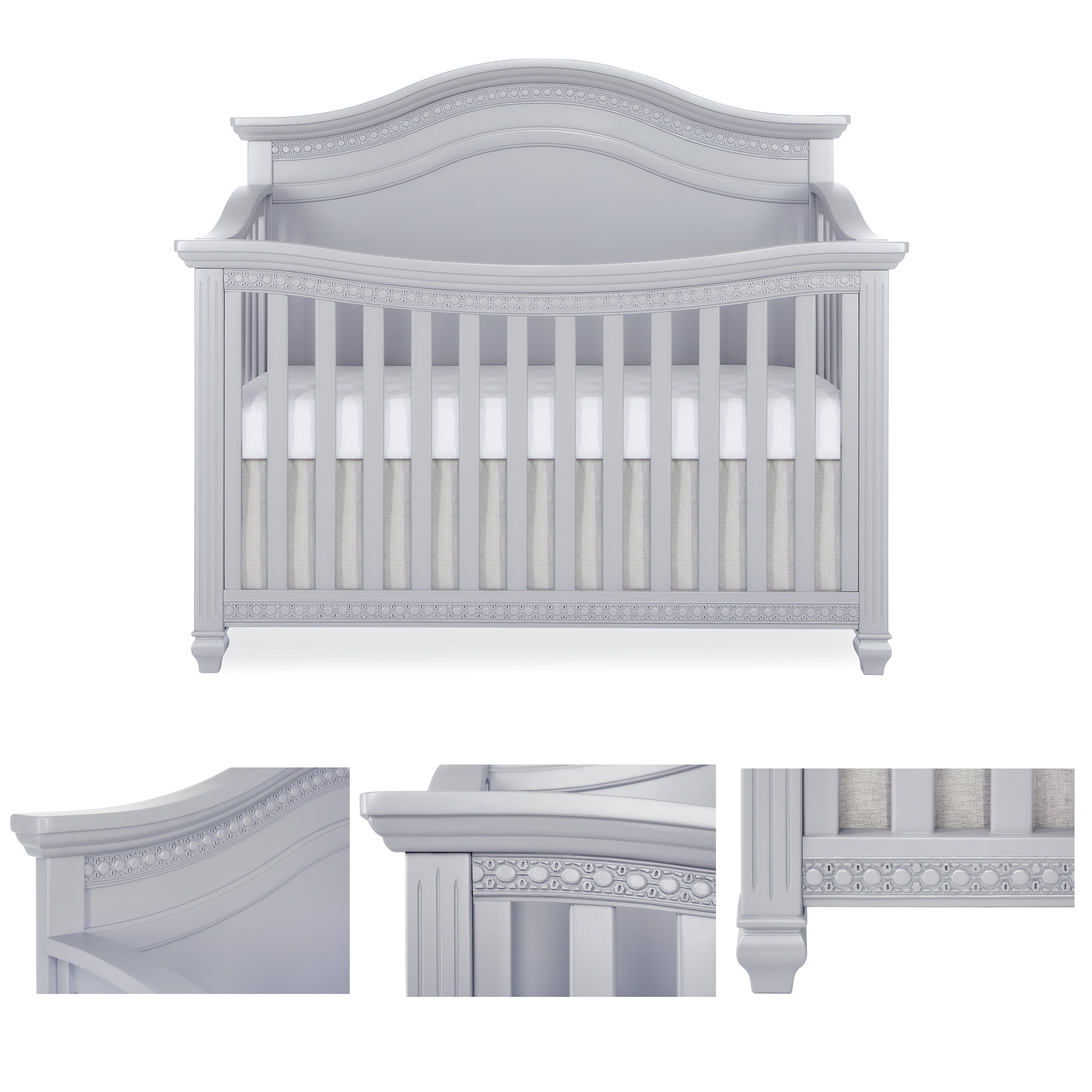 Silver Shimmer Evolur Madison 5 in 1 Curved Top Convertible Crib 