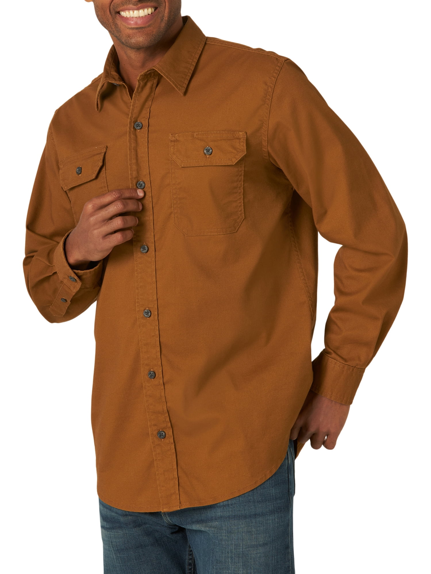DressU Mens Button Plus-Size Solid Long Sleeve Pocket Lapel Tops Shirt 