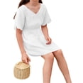thumbnail image 3 of V-Neck Short Sleeve Girls Swimsuit Cover-Up Loose Lightweight Mini Dress, 3 of 4