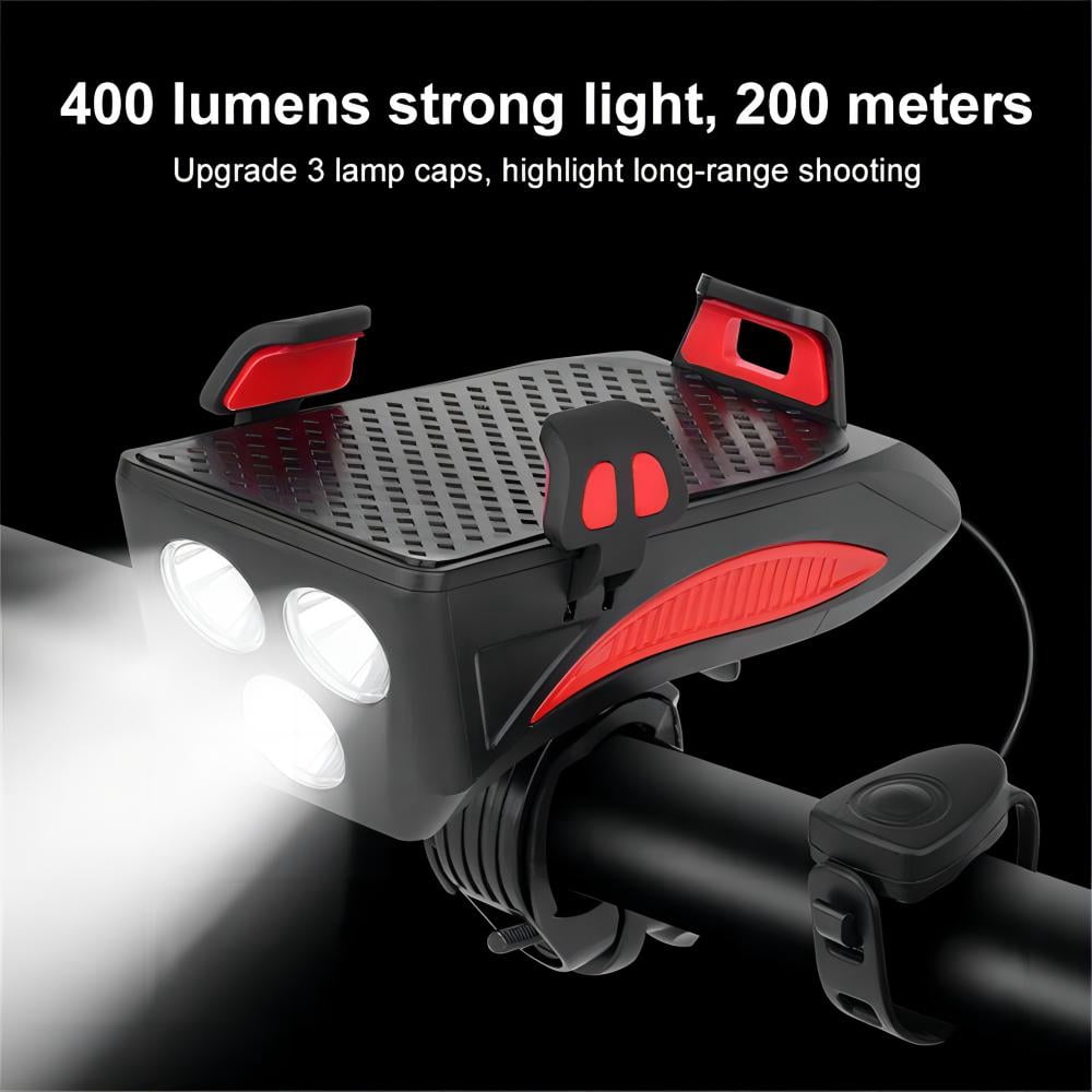 AMAXUN LED Headlights with Phone Holder,4000mAh Portable Power Bank for Mountain Bikes, Red