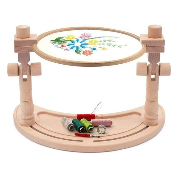 Adjustable Embroidery Stand, Rotated Stand Beech Wood Embroidery Hoop Holder for Arts Crafts Sewing Needlework Wood