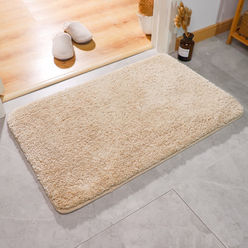 Soft Bath Rugs Absorbent Non-Slip 18 x 28inch Beige Microfiber Fluffy Shaggy Bathroom Mats Machine Washable Floor Rug