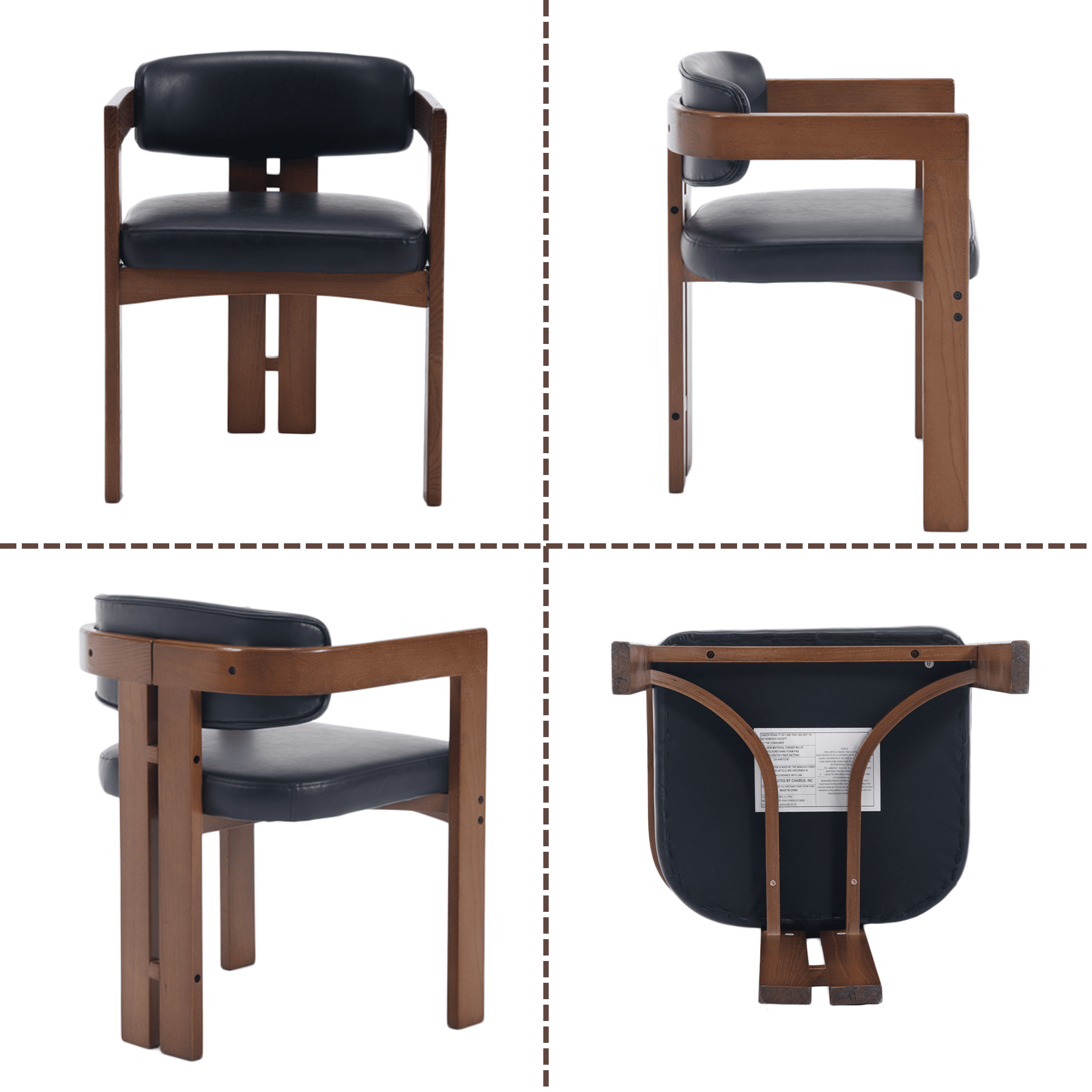 Guyou PU Leather Dining Chairs - Set of 4, 24" Wide Barrel Back Armchairs for Dining Room & Kitchen, Modern Curved Back Chairs with Black Wood Frame, Black