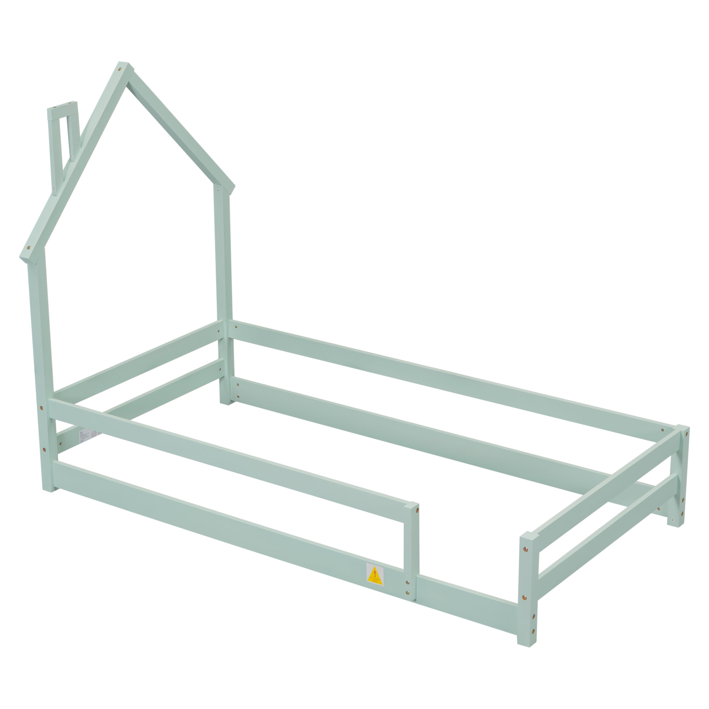 Gewnee Wood Twin Size House-Shaped Platform Bed with Headboard for Kids,Green