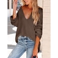 thumbnail image 5 of Womens Oversized Deep V Neck Sweaters Fall Winter Long Sleeve Knit Pullover Jumper, 5 of 6