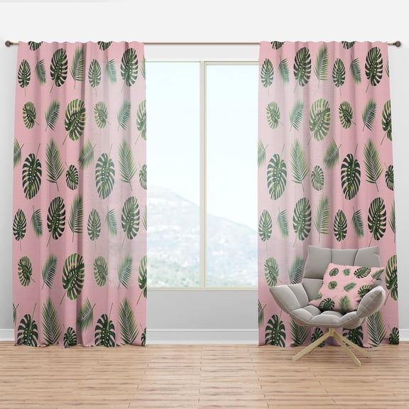 Designart 'Palm Tropical Leaves Retro Pattern' Mid-Century Modern Curtain Panel