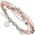 thumbnail image 3 of Stainless Steel Polished Beaded Multi-Strand Pink Leather 8In Bracelet Made In China -Jewelry By Sweet Pea, 3 of 6