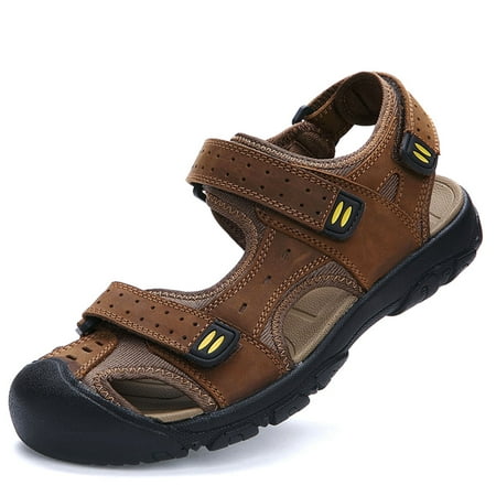 

Lopsie STREAMNATURE Mens Outdoor Hiking Sandals Closed Toe Waterproof Fisherman Walking Sandals Easy Wearing Adjustable Protection Summer Non slip Anti kick and Anti collision Beach Sandals