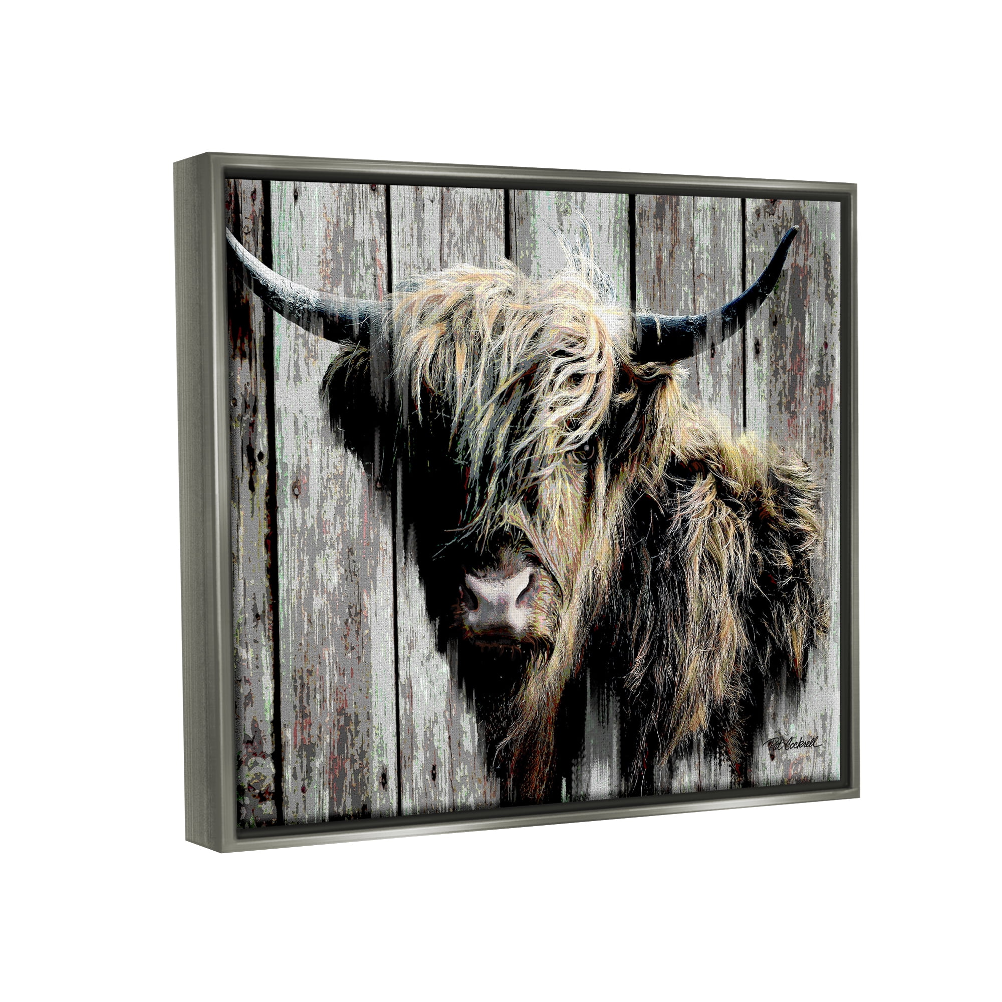 Stupell Industries Rustic Cattle Portrait Animals & Insects Painting Gray Floater Framed Canvas Art Print Wall Art, 21 x 17