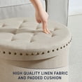 thumbnail image 5 of Ornavo Home Décor Large 20" Round Collapsible Ottoman with Storage with Nailhead Trim for Living Room and Bedroom - Linen Beige, 5 of 7