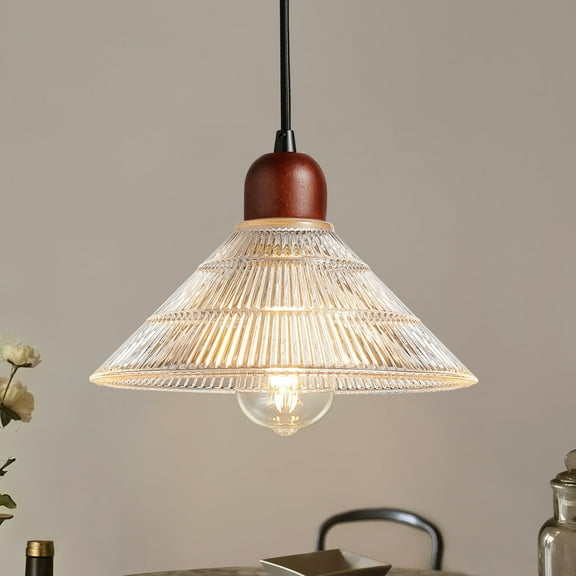 Pendant Light with Clear Striped Glass Lampshade Hanging Island Light for Dining Room Living Room Hallway