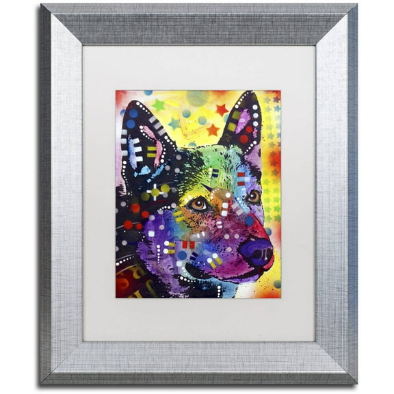 Trademark Fine Art "Aus Cattle Dog" Canvas Art by Dean Russo, White Matte, Silver Frame