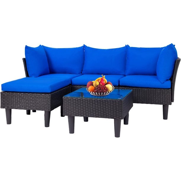 5 Pieces Patio Furniture Sets Outdoor Sectional Sofa Wicker Chair Rattan Conversation Set for