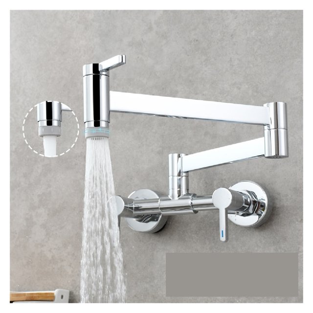 Black Foldable Kitchen Faucet Three Handles Sink Tap Rotate Folding Spout Brass Wall Mounted Hot Cold Mixer Wash Basin Taps ,Effortless Installation