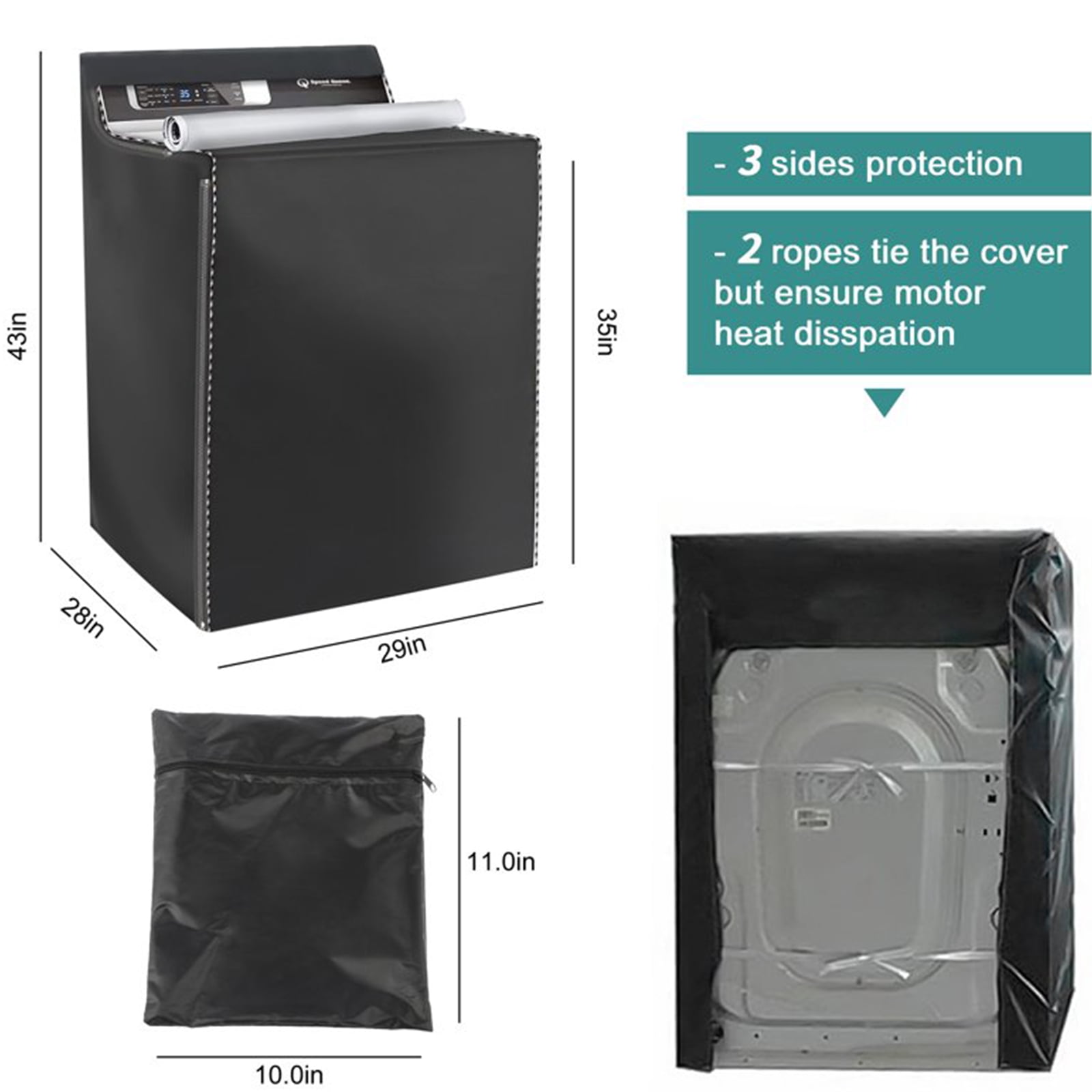 DICEEVIL 2 Pcs Washing Machine Cover, Zipper Design Wash Machine Cover, Waterproof Dust-proof Moderately Sunscreen Fit for Front Load Washer Dryer, All Weather Protection