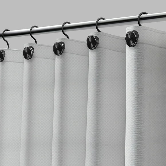 Cortina de bano Acento Diamonds 183x183 cm con ojales negros, dobladillo magnetico y tacto suave, Esmerilado