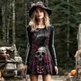 thumbnail image 2 of Womens Skeleton Dress Long Sleeve Skull Print Halloween Dresses Witch Vampire Gothic, 2 of 5