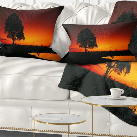 Designart Sunset View in Tanzania - African Landscape Printed Throw Pillow - 12x20