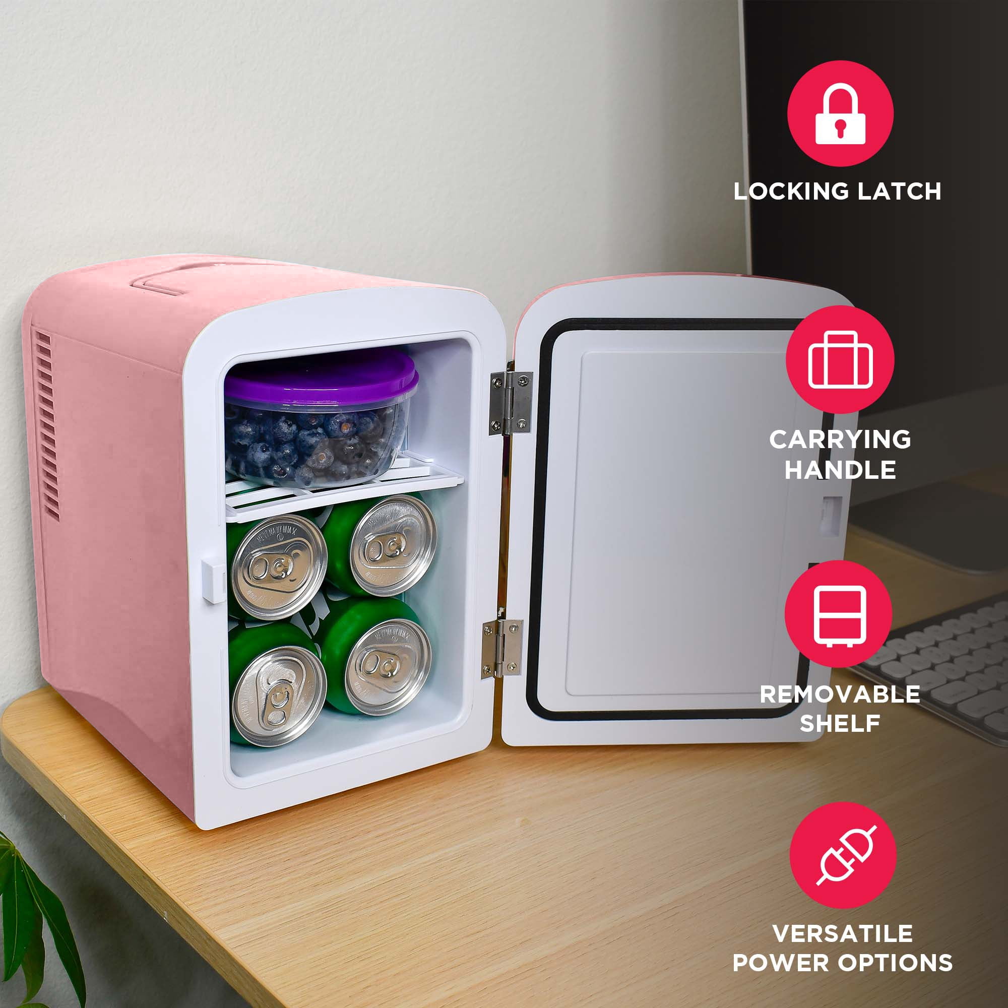 Frigidaire 6 Can Portable Retro Mini Cooler with Built-in Bluetooth Speaker, 4 Liter Personal Cooler, Pink EFMIS151