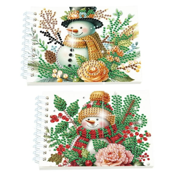 2pcs Diamond Painting Kit with Rotating Mini Sketchbook Christmas Snowman DIY Art Craft Kit A5 Perfect Creative Gift