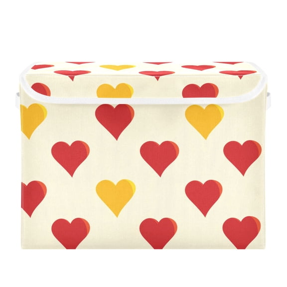 Valentine Red Yellow Hearts Foldable Storage Bins with Lids Handles Collapsible Storage Containers Tote Boxes 16.5 x 12.6 x 11.8 inches