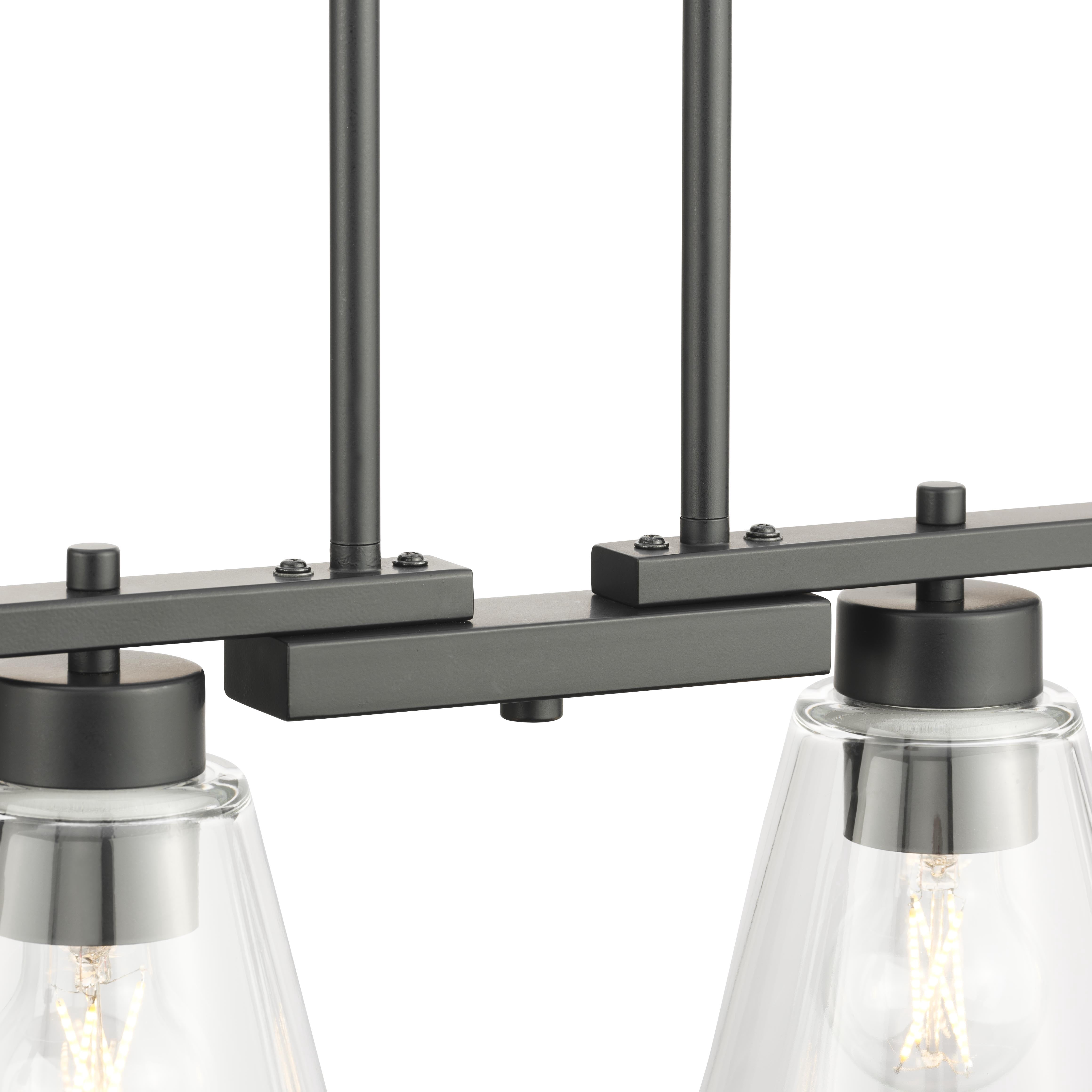 Better Homes & Gardens 34 in 4-Light Linear Chandelier, Matte Black with Clear Glass Shades