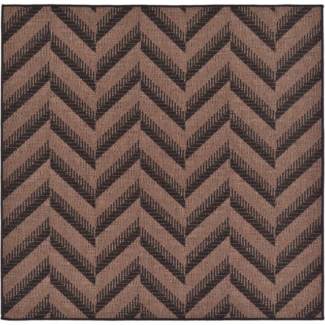 Unique Loom Modern Collection Chevron Transitional Indoor and Outdoor Flatweave Square Rug, 6 Feet, Brown/Black