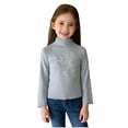 thumbnail image 2 of Girls Gray Mock Turtleneck Long Sleeve Top, Soft Modal Cotton Polyester Blend, Stretchy Ruffled Slim Fit Layering Shirt for Kids Girls 1-16Y,Size 5-6 T, 2 of 6