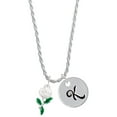 thumbnail image 1 of Delight Jewelry White Flower Silvertone Script Initial Disc - K - Charm Necklace, 20"+3", 1 of 4