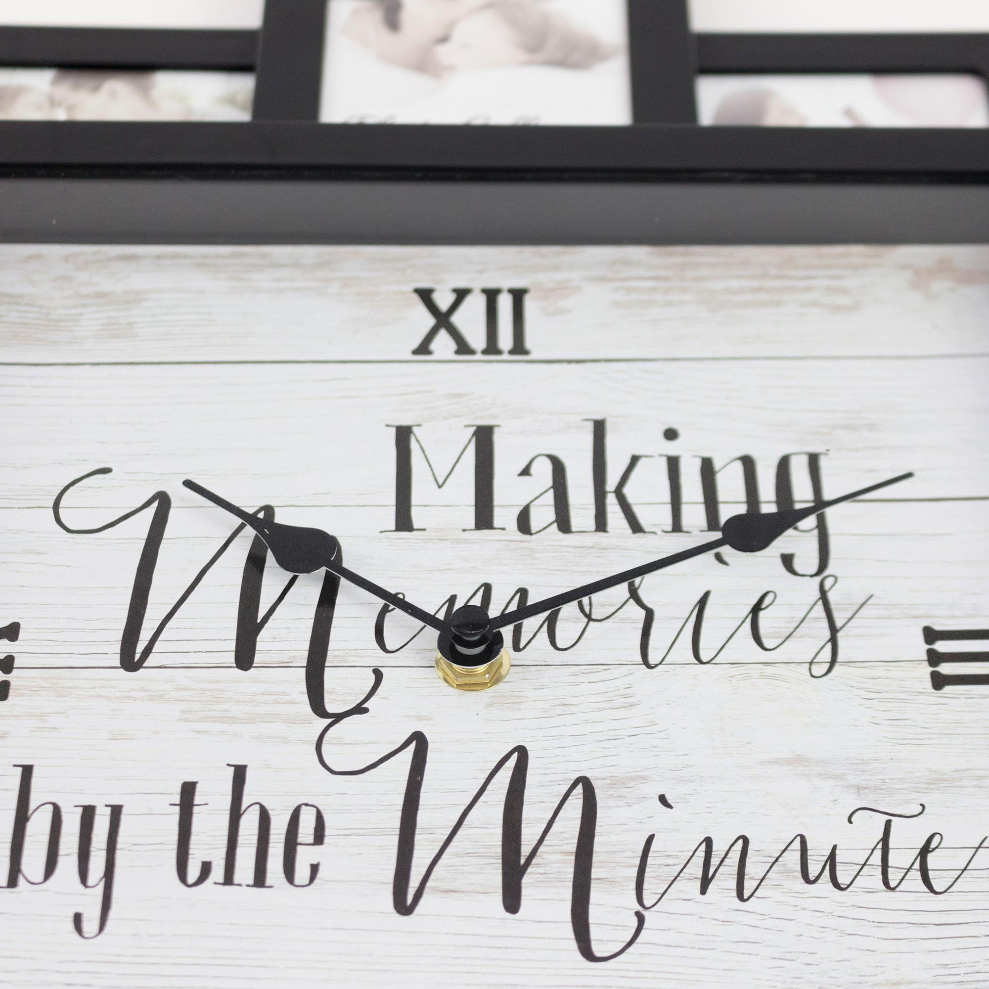 Black Picture Frame Photo Collage Clock - 12 Slots, Farmhouse Wall Decor, Wall Clock for Living Room, Bedroom, Kitchen, Office (Memories, 20"x20")