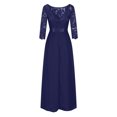 thumbnail image 6 of Womens Elegant Evening Dress Solid Crew Neck Lace Patchwork 3/4 Sleeves Dress Flowy Swing Cocktail Party Gown Dress Plus Size(S,Blue), 6 of 6